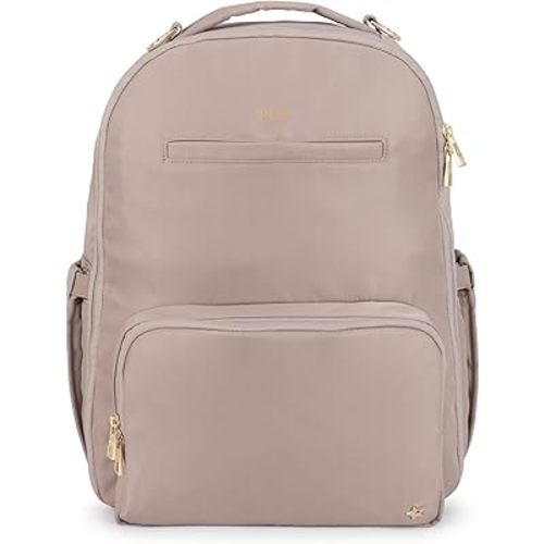 JuJuBe New Classic Diaper Bag Backpack with Portable Changing Pad, Stroller Straps, Large Travel Backpack for Boy or Girl, Carrying Baby Bottles, Wipes, Diapers, Pacifiers, Taupe, Mother's Day Gift