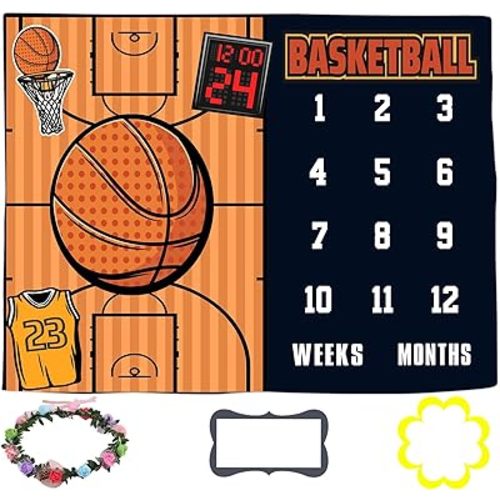 Baby Monthly Milestone Blanket, Month Blanket for Newborn Baby Shower, Basketball Game Photography Background for Baby 60x40 inches BTLSLY111