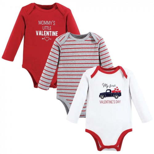 Hudson Baby Infant Boy Cotton Long-Sleeve Bodysuits, Valentine Truck, 0-3 Months