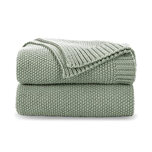 CozeCube Sage Green Throw Blanket for Couch, Soft Cozy Cable Knit Throw for Bed Sofa Living Room, Lightweight Warm Decorative Farmhouse Christmas Blanket, 60"x80", Sage Green