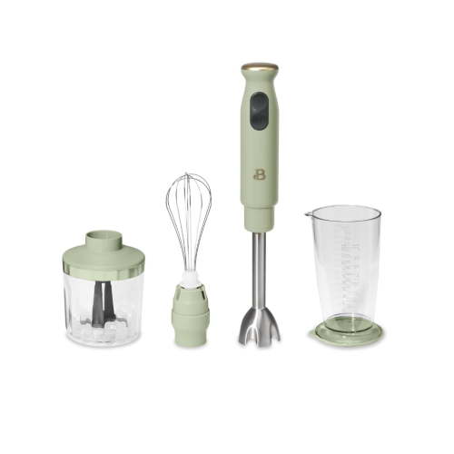 Beautiful 2-Speed Immersion Blender with Chopper & Measuring Cup, Sage Green by Drew Barrymore