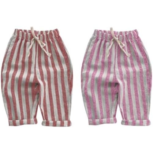 2 Pack Boys Girls Cotton Linen Harem Bloomers Pants for Baby Toddler Cute Striped Bloomer Elastic Basic Harem Pants Joggers