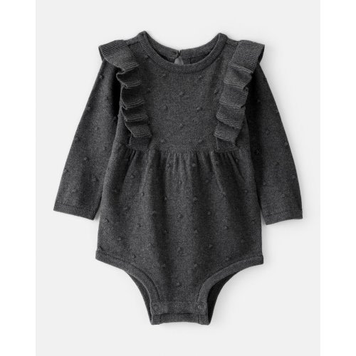 Baby Girl Ruffle Cotton Long-Sleeve Bodysuit - Grey | Carter's