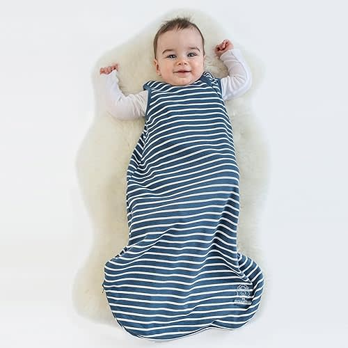Woolino Merino Wool and Organic Cotton Baby Sleep Bag - 4 Season Classic Sleep Sack for Baby - Two-Way Zipper Sleeping Bag for Baby and Toddler - 6-18 Months - Navy Blue