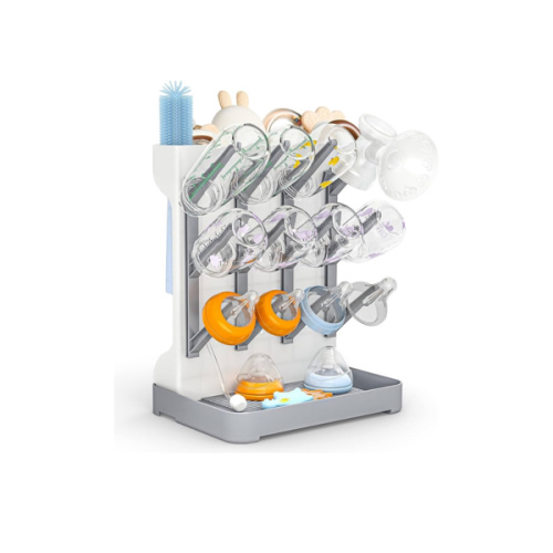 GoMaihe Baby Bottle Drying Rack: Space Saving Vertical Bottle Dryer Holder - Baby Accessories Storage Stand Organize Brushes Pacifiers on Countertop - BPA-Free - Gray