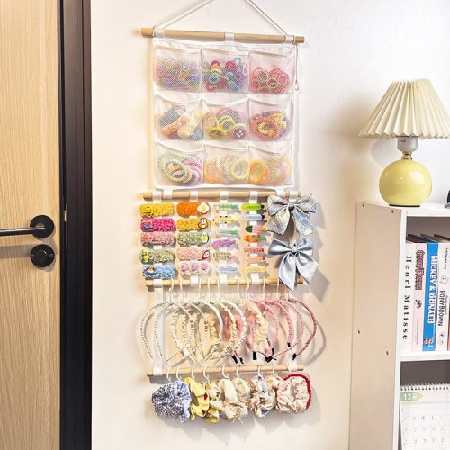 Headband Holder Hair Bows Organizer for Girls, Large Capacity Bow Holder, Pre-Assembled Hair Accessories Wall Hanging Organizer for Toddler Baby Girl Nursery Room Décor
