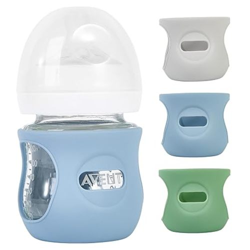 MINMUNJIU 3 Pack Silicone Sleeves for Philips Avent Natural Glass Baby Bottles, Anti Breakage Baby Bottle Holder for Baby Boys, Compatible with Philips Avent Glass Natural Baby Bottle, 4oz