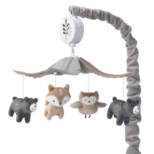 Woodland Forest Gray/Tan Musical Baby Crib Mobile Soother Toy