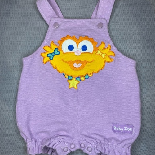 Vintage Sesame Street Embroidered Purple Grid Bubble Overalls 0-3m 100% Cotton