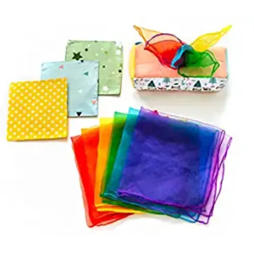 Magic Tissue Box Baby Toy – Montessori Play for Infants and Toddlers - Sensory Textured Box with 12pcs Matching Colorful Scarves and 3pcs Crinkle Paper