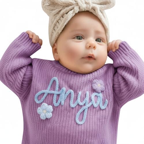 Personalized Baby Sweater with Name Custom Sweater for Newborn Boy Girl Hand-Embroidered Gift for Baby Shower Birthday Xmas