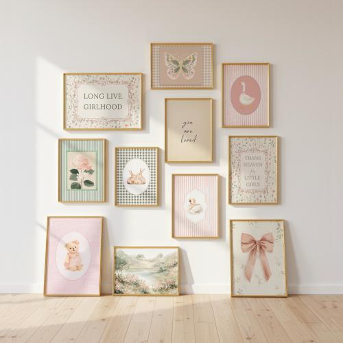 Vintage Nursery Wall Art Set, 25 Girl Gallery Wall Prints, Cottagecore Floral Nursery Decor, Neutral Baby Room Printable