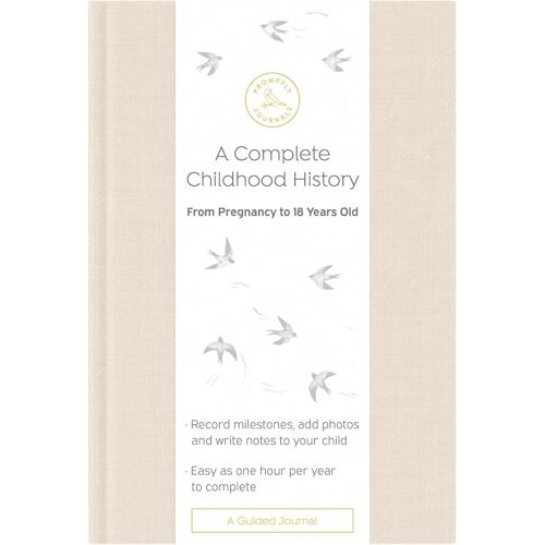Promptly Journals, A Complete Childhood History: From Pregnancy to 18 Years Old (Sand, Tan, Linen) | Baby Book and Pregnancy Journal | Baby Memory Book