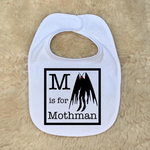 M is for Mothman Baby Bibs Spooky Witchy Cryptid Cryptozoology Alphabet, Unisex Infant Newborn Baby Toddler Gift