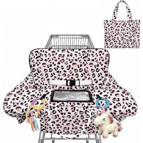 Leopard Print Shopping Cart Cover for Baby Portable High Chair Covers Easy Install Washable Cart Seat Protector with Storage Pocket