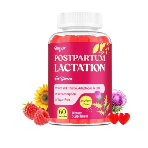Lactation Supplement, Postpartum Lactation Support Gummies for Breastfeeding, with Milk Thistle and Postnatal Vitamins As Breast Milk Supply Booster, Recovery, Hair Growth, 60 Count Sugar Free & Vegan