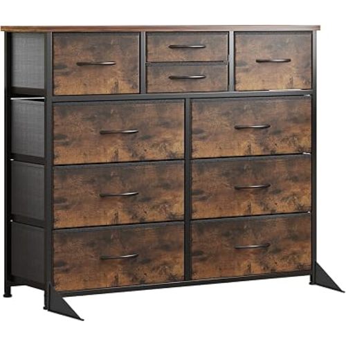 LUMTOK 10 Drawers Dresser with Fabric Bins for Bedroom,Closets,Rustic Brown