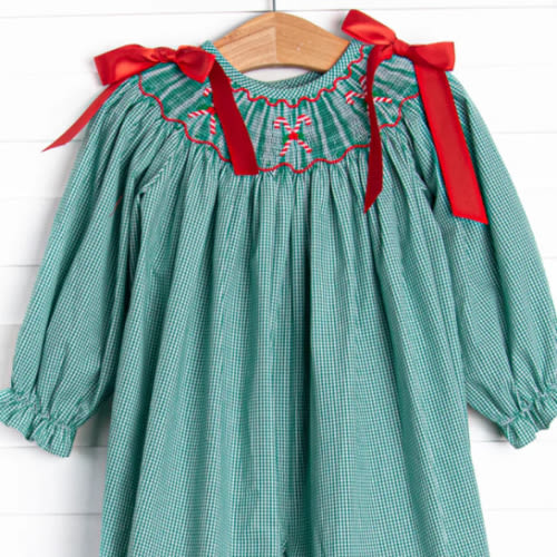 Candy Cane Classics Smocked Romper, Green – Stitchy Fish