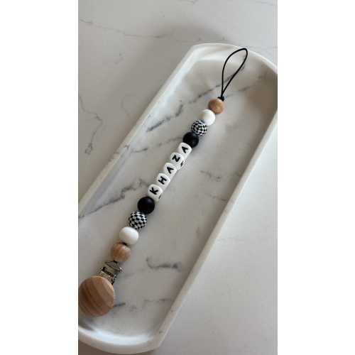 Personalized Baby Soother Clip: Natural Wood & Silicone Beads