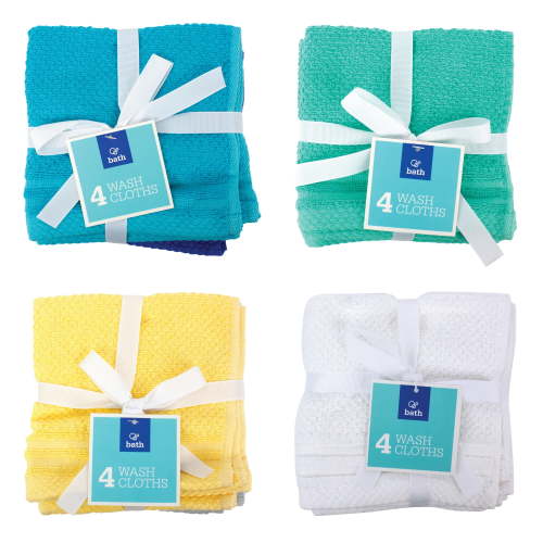 Bath 100% Cotton Washcloth Bundle, Multi Color, 4 Count