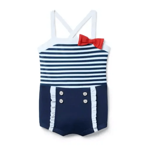 Girl Maritime Navy Stripe Retro Stripe Bow Swimsuit by Janie and Jack