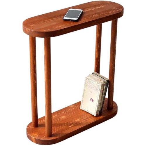 Oval Solid Wood Narrow Side Table, Slim End Table, Small Coffee Table (Chestnut, Large)