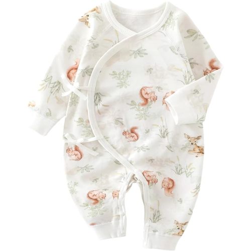 (3-6m) Baby Girl Boy Romper Side Snap Kimono Japanese Cotton Newborn Outfit Newborn-6M