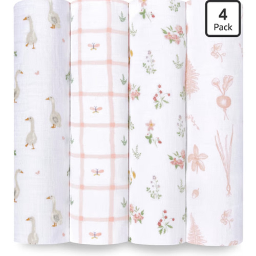aden + anais Essentials Baby Muslin Swaddle Blankets, Newborn Receiving Blanket for Swaddling, 100% Cotton Baby Swaddle Wrap, 4 Pack, Country Floral