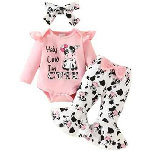 Aoswep Baby Girl Clothes Infant Newborn Girl Cow Print Long Pant Set Clothes