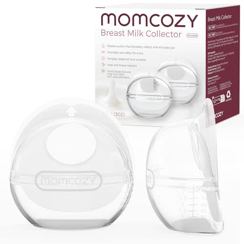 Momcozy Breast Milk Collector, Large Capacity for High Milk Supply 3oz 2pcs | Milk Collectors for Breastfeeding, Reusable Soft Silicone Breast Shells ,Passive Milk Collection, Reusable Silicone Shell