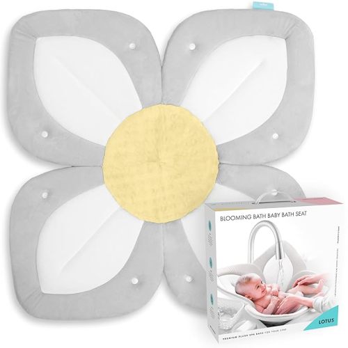 Blooming Bath Baby Bath Seat - Baby Tubs for Newborn Infants to Toddler 0 to 6 Months and Up - Baby Essentials Must Haves - The Original Washer-Safe Flower Seat (Lotus, Gray/White/Yellow)