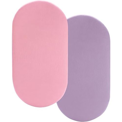 Pro Goleem Muslin Bassinet Sheet for Girls, Soft Breathable Fitted Cotton Baby Sheets Set for Oval Hourglass and Rectangular Bassinet Mattress, 2 Pack (Pink＆Purple)