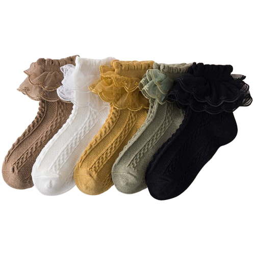5 Pairs Little Girls Ruffle Lace Trim Cotton Socks Baby Girl Eyelet Frilly Dress Socks 1-10 Years