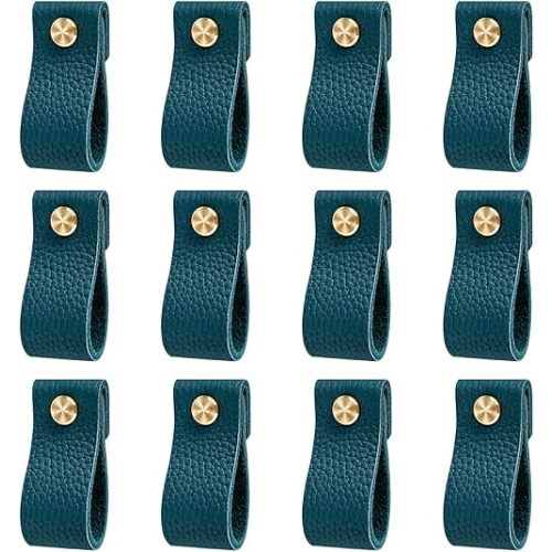 Hiili & Kaala Leather Dresser Knobs, 12 Pack Knobs for Dresser Drawers, Soft Drawer Knobs Upgrade The Look of Furniture, Perfect Replacement of Metal Cabinet Knobs (Denim Blue)