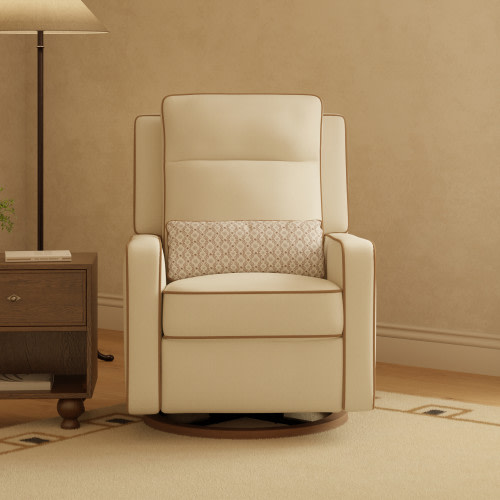 babyletto Sigi Pro Power Recliner and Swivel Glider by Nate Berkus - Performance Cream Linen W/ Toffee Base