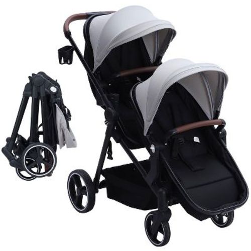 Whizmax Double Stroller Track Tandem Stroller for Infant and Toddler, Foldable Pushchair Bassinet Pram,Large Storage Basket and Canopy,For 0-36 months