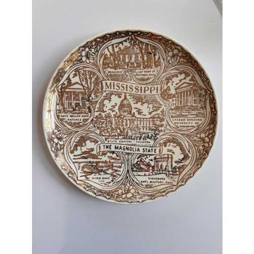 Vintage Mississippi  Retro  Souvenir Plate Dish gold  printed places The Magnolia State Jackson  souvenir plate