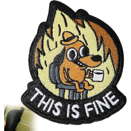 This is Fine Dog Patch, 1 Pcs Funny Meme Embroidered Patches, Tactical Military Morale Patch with Hook Fastener Backing, Cute Applique Accessories for Backpacks, Vests, Jackets, Jeans, Hats