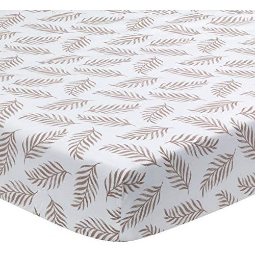 Lambs & Ivy Signature Taupe Leaves Print Organic Cotton Fitted Crib Sheet