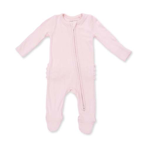 Solid Veiled Pink Rib - 2 Way Ruffle Back Zipper Footie – Angel Dear