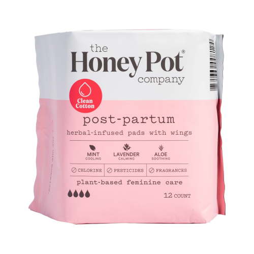 The Honey Pot Company, Postpartum Pads w/Wings, Certified Organic Cotton, Herbal-infused,12 ct.