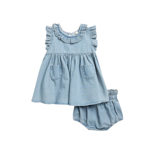 Sophie Eyelet Ruffle Organic Cotton Dress with Bloomers