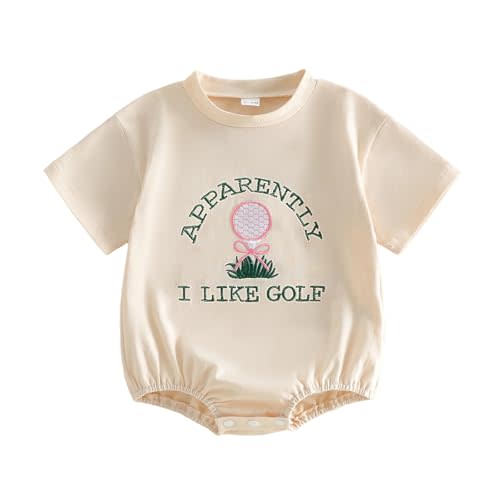 BULINGNA Newborn Baby Girl Summer Romper Short Sleeve Apparently I Like Golf Embroidery Bodysuit Golf Onesie
