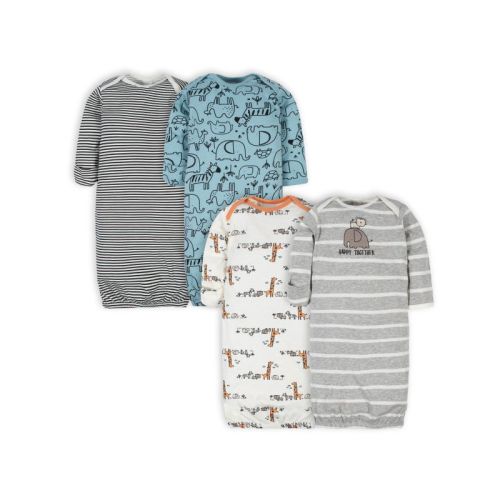 Gerber Baby Boys' Long Sleeve Gowns with Mitten Cuffs - 4-Pack, Jungle, 0-6 Months
