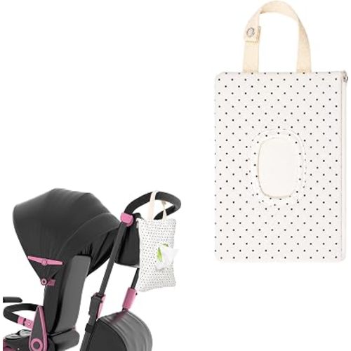 Quilted Diaper Wipe Pouch Hanging Floral Wet Wipes Bag Reusable Fabric Cover with Zipper & Lanyard for Car Daily Casual Travel Mommy Bag (Polka dot Pattern)