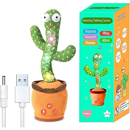 Rechargeable Dancing Talking Cactus Toy for Baby Toddler, Boys Girls Gifts Singing Mimicking Toys Recording Repeating What You Say with 120 English Songs