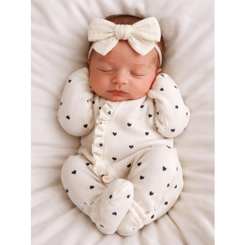 Organic Waffle 2-Way Zip Ruffle Footie, Black Heart