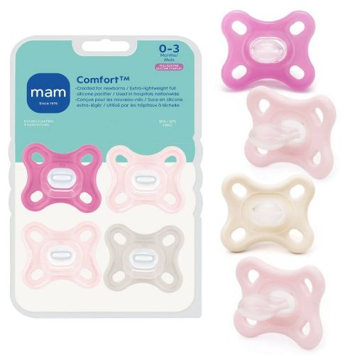 MAM Comfort Pacifiers 0-3m - Girl - 4pk: Silicone, BPA-Free