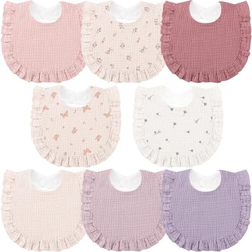 Bearmoss 8 Pack Muslin Baby Bibs for Drooling and Teething, Soft Bibs for Girls, Boys, Newborn