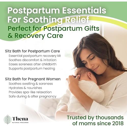 Best Organic Sitz Bath Soak Postpartum Care and Post Partum Essentials, Natural Hemorrhoid Treatment for Women & Moms with Epsom Dead Sea Salt Witch Hazel, Sitz Bath for Toilet, Thena